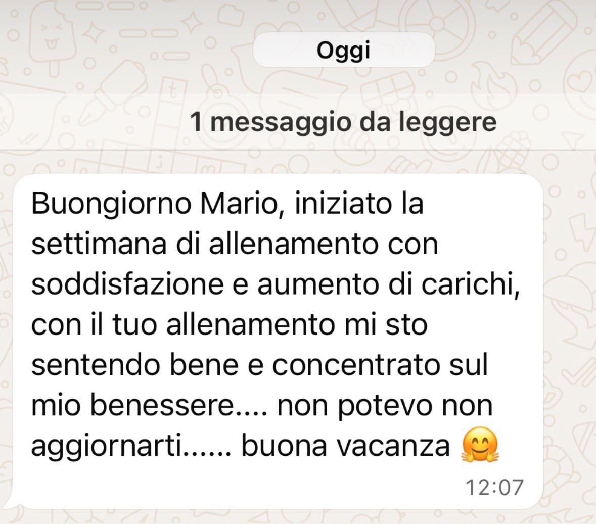 Messaggio WhatsApp su aumento dei carichi e benessere