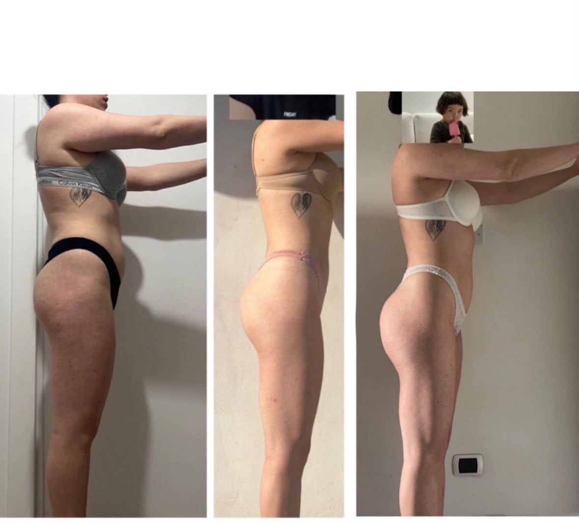 Progressione femminile di profilo: addome e glutei in tre step