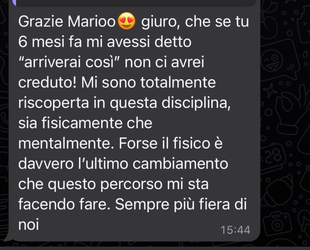 Messaggio WhatsApp di una cliente dopo 6 mesi di percorso