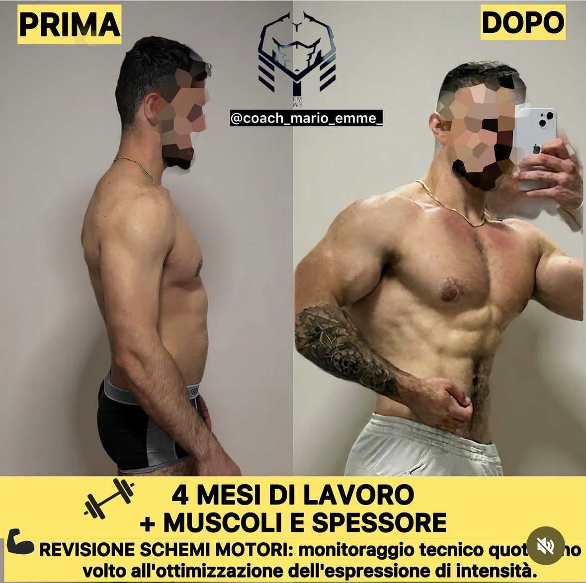 Trasformazione maschile: 4 mesi di lavoro su muscoli e spessore