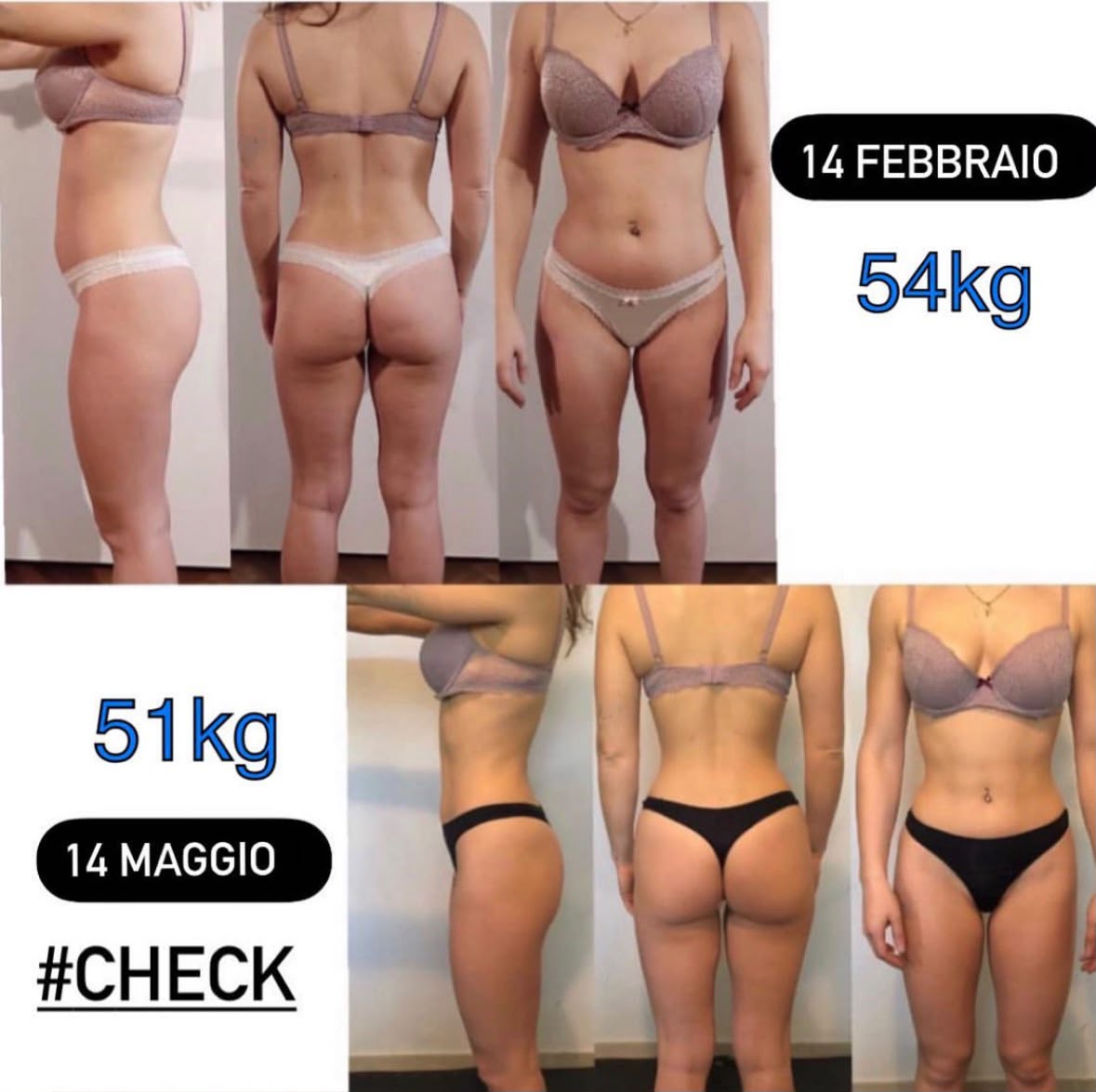 Check femminile: da 54 kg a 51 kg in tre mesi