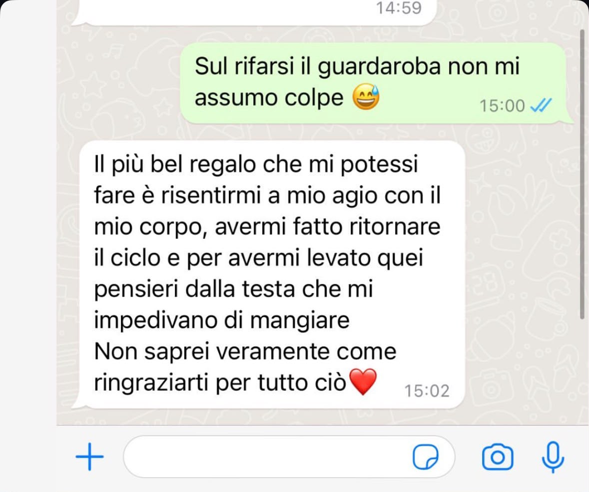 Messaggio WhatsApp su benessere e ritorno del ciclo