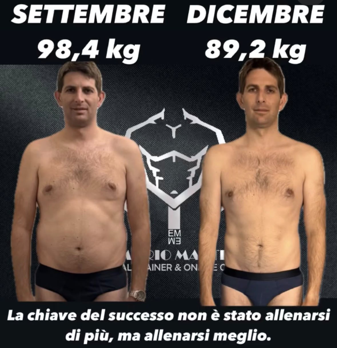 Trasformazione maschile: da 98,4 kg a 89,2 kg da settembre a dicembre
